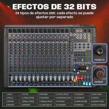 Mezcladora MR 16PRO Dj Audio Consolas 16 Canales Dsp Mesa de mezclas profesional Mezclador de audio de 16 canales Con alimentación fantasma de 48 V Efectos de reverberación DSP Conectividad Bluetooth Entrada auxiliar USB para ordenador Funcionalidad de grabación y reproducción Ideal para DJ de escenario, podcasters y streamers Aplicaciones para actuaciones en directo Mezclador profesional de 16 canales para DJ - Tipo de Enchufe B USA (110-127V) - Ver 6