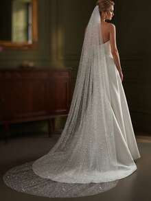 1pc 2m Long Glitter Bridal Veil With Train, Suitable For Women's Cathedral Wedding, Wedding Photography - Multicolor - View 3