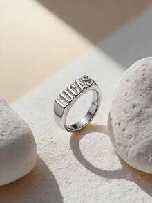 Customized Personalized Name Hip-Hop Style Ring, Ideal For Father's/Mother's Day, Valentine's Day, Birthday, Anniversary, Graduation, Christmas, As High-End Gift For Family, Friends, And Classmates Silver,Gold Stylish,Fall Fashion,Vintage,Feral,Punk Custom,Personalized,Unique Ideal Gifts For Him Girlfriend,Mom,Family,Friends,Daughter,Her,Grandparents,Boyfriend,Dad,Son For Anniversaries,For Birthdays,For Daily Wear,For Prom,For Mother's Day,For Valentine's Day,For Graduation,For Weddings,For Father's Day,For Party,School Supplies,Back To School,School Gift,For Office,For School,For Classroom,For Teacher Gifts,For University,For Colleague,For Dorm Rooms,For Teacher,For Boys And Girls,For Teenagers,Junior High School Students,Middle School Students,High School Senior High School Students,College Students,University Students,Freshman,Sophomore,Underclassmen - Style 1 - View 11