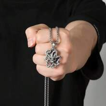 男士哥特朋克风骷髅章鱼合金吊坠项链 - 銀色 - 查看 4