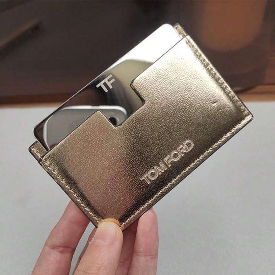 Tom Ford 奢华超薄卡包，内置镜子，独特设计，男女通用卡包礼品 - 金色 - 查看 1