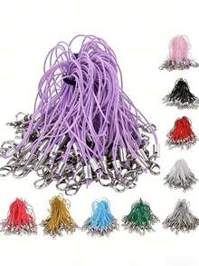 50/100/200 件黑色装饰挂绳套装，配有龙虾扣、钥匙扣和手机挂饰 - 彩色 - 查看 9