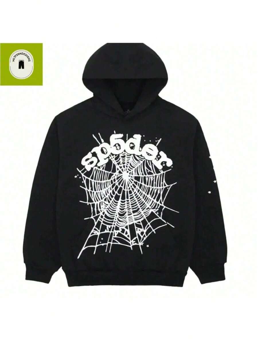 Black Spider Web Graphic Hoodie: Gothic Streetwear Pullover - màu đen - Xem 1