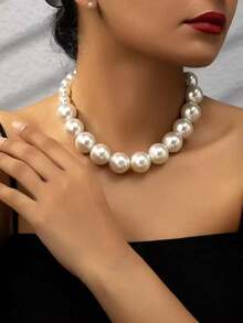 1件/5件套优雅别致的法式奢华大珍珠项链、手链、戒指、耳环首饰套装。时尚百搭、奢华迷人的女士首饰，适合派对、婚礼、聚会和日常佩戴。 - 優雅氣質輕奢風 - 查看 6