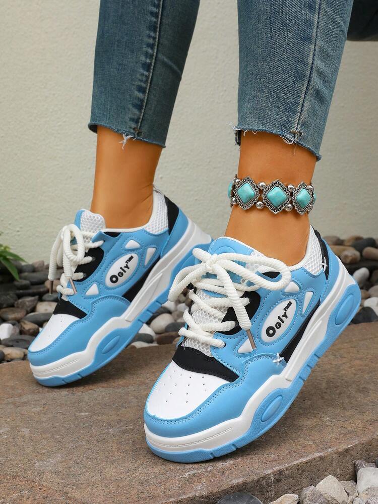 Damen Schnür-Lässig Sneaker - Sportlicher Stil Vulkanisierte Schuhe, Dicke Sohle, Retro Brotschuhe, vielseitig für Lässig, Pendeln, Dates, Schule und andere Anlässe, in der kompletten Größenpalette erhältlich - Blau - Übersicht 7