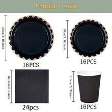 Black Rimmed Disposable Tableware Set, 7/9 Inch Party Plates, Disposable Paper Plates, Cups, Napkins, Suitable For Wedding, Engagement, Birthday, Wedding Party Supplies - Multicolor - View 6