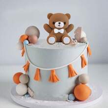 3D小熊蝴蝶结蛋糕装饰，生日派对用品（本产品不可直接接触食物，接触食物前需用透明底座隔离） - 摩卡棕 - 查看 4