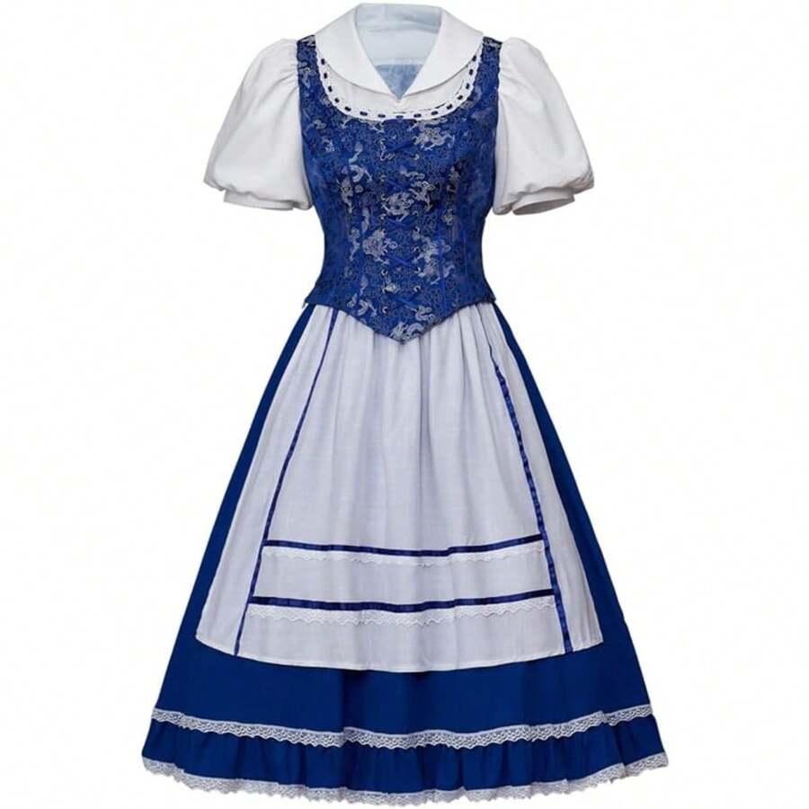 Princess Belle Cosplay Costume Belle Village Dress Women's Blue Maid Dress - 貝兒 1 - 查看 1