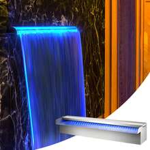 Pool Fountain Stainless Steel Pool Waterfall 11.8" X 4.5" X 3.1"(W X D X H) With LED Strip Light Waterfall Spillway With Pipe Connector Rectangular Garden Outdoor - Visa 9