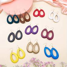 10 Pairs Colorful Wooden Oval Earrings | Bohemian Style Earrings Suitable For Women - Multicolor - 10 Pairs - View 6