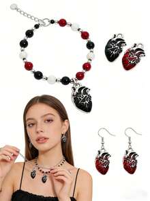 Bộ 6/12/24/50/80/100 chiếc mặt dây chuyền hình trái tim tráng men kiểu Gothic nhiều màu sắc, thích hợp để tự làm khuyên tai, vòng tay, trang sức, mặt dây chuyền hợp kim kẽm với chủ đề độc đáo, chất liệu không khảm - Phụ kiện hạt kim loại thủ công - Nhiều màu - Xem 2