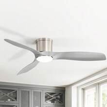 Sofucor 52-Inch Brushed Nickel Reversible Ceiling Fan With 18W 3-Color Dimming Adjustable Light With Memory Function Timer Noiseless 6 Speeds Flush Mount Ceiling Fan Light Kit W/Remote For Bedroom Porch - 灰色 - 查看 7