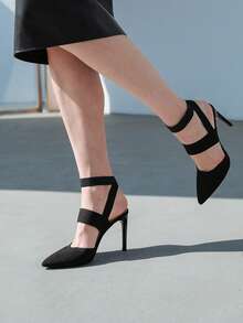 CHICVUE 尖头细高跟踝带高跟鞋 圣诞节 冬季 圣诞礼物 - 黑色 - 查看 5