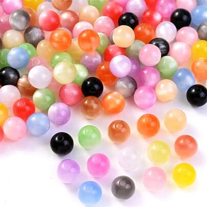 10/20/30 piezas Cuentas redondas de ojo de gato de resina multicolor de 8/10/12mm, cuentas espaciadoras sueltas únicas con degradado para hacer joyas, pulseras, aretes, collares, llaveros y manualidades DIY