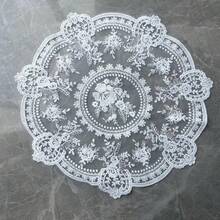 Handmade Style Embroidered Lace Doily Vintage Round Placemat White Floral - trắng - Xem 1