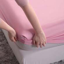 3pcs Solid Color Fitted Sheet Set  With 1pc Fitted Sheet+2pcs Pillow Case Without Filler, Modern Soft Bedding Set For Household Sheet Deep Pocket Up To 15 Inch - 粉色 - 查看 3