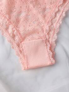 1条粉色浪漫蕾丝蝴蝶结后背女士内裤，柔软舒适女士内衣 - 粉色 - 查看 5