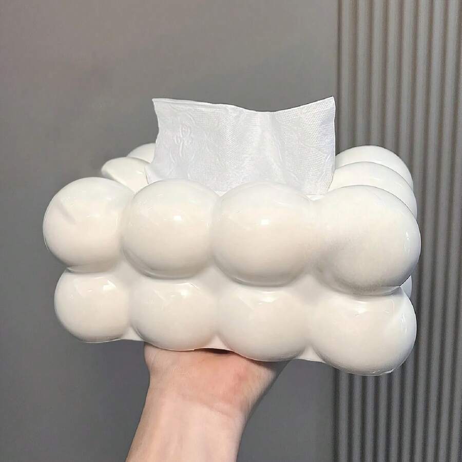 1个时尚云朵纸巾盒，桌面收纳盒，带储物格的塑料纸巾盒，适用于浴室、客厅、家居装饰，新年、情人节、母亲节、父亲节、夏季礼物 - 彩色 - 查看 1