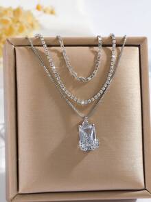 3 件套优雅别致时尚奢华闪亮彩色方晶锆石心形、蝴蝶、花瓣、圆形、方形、鱼形、海马、蜜蜂、六边形、泪珠吊坠项链套装，适合毕业典礼、派对、婚礼、新娘、伴娘、女友、生日、情人节、妇女节、感恩节、新年礼物 - 銀色 - 查看 7