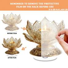 Chân nến hình hoa sen xoay 2D bằng acrylic, có nến cháy sẵn - Vật trang trí bàn hình hoa vàng, đế xoay 360°, thích hợp cho ngoài trời, ngày lễ và trang trí - Khắc hoa trang nhã, hiển thị ngọn lửa, thiết kế phẳng 2D. - A - Xem 6