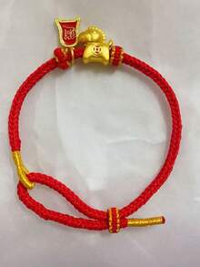 2026新款“早日致富”红绳手链，吉祥好运手链，适合作为礼物送给家人、朋友、情侣 - 紅色 - 查看 3