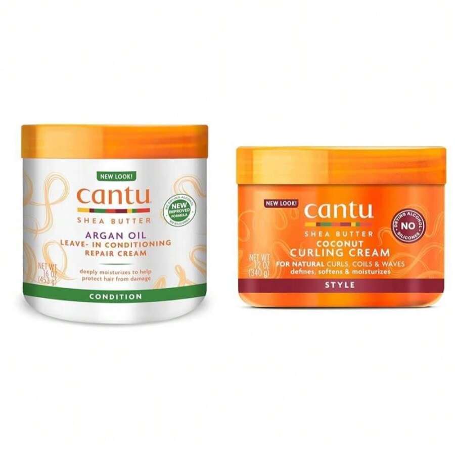 Cantu Leave-In Conditioning Repair Cream With Argan Oil, 16 Oz &Amp; Coconut Curling Cream With Shea Butter For Natural Hair, 12 Oz - Trắng - Xem 1