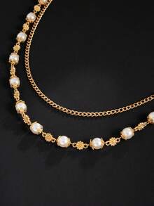 1件复古仿珍珠花朵十字双层吊坠饰品，哥特朋克优雅、休闲简约、街头风、摇滚嘻哈、派对、日常百搭项链礼物 - 褲鏈 - 查看 8