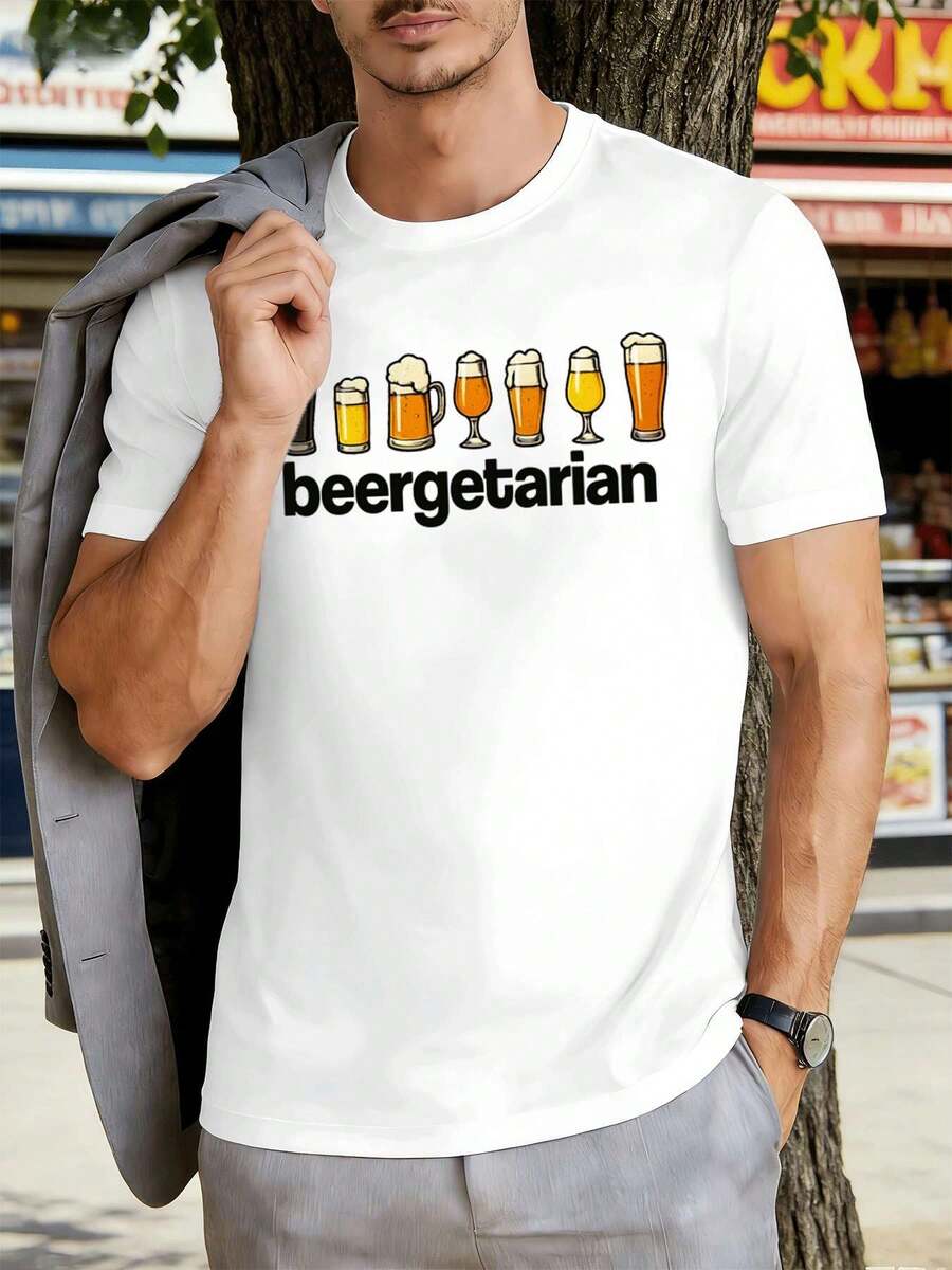 T-shirt graphique humoristique pour les amateurs de bière, printemps, style street hip-hop, respirant, imprimé unique - Blanc - Voir 1