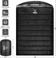 Saco de dormir doble para adultos, saco de dormir de 15 grados y 0 grados para 2 personas, para clima frío, tamaño Queen, para parejas o familiares, camping, caravanas o viajes - negro, gris (Gray-Black) - Ver 3