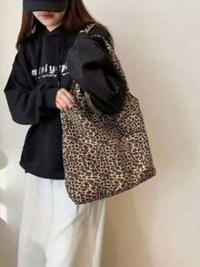 Multipurpose Leopard Print Tote Bag - Foldable Reusable Shopping Bag Suitable For Travel And Daily Use - Multicolor - View 7