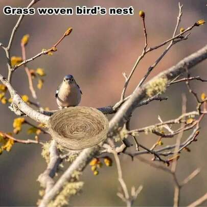 Handmade Woven Bird Nest - Natural Straw Breeding Nest, Flat Bottom Incubation House, Breathable Bird Cage Accessory, Suitable For Parrots/Canaries