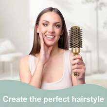 Round Brush For Blow Out,Boar Bristle Round Hair Brushes For Women Bangs,Curly Hair Roller Brush For Blow Drying,Nano Thermal Ceramic &Amp; Ionic Tech(29 Inch,Barrel 17inch,45mm) - White - 查看 4