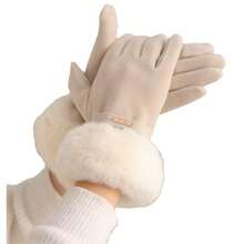 Autumn Winter Woman Warmth Plush Touchscreen Windproof Warm Cycling Outdoor Daily Use Gloves - 米色 - 查看 3