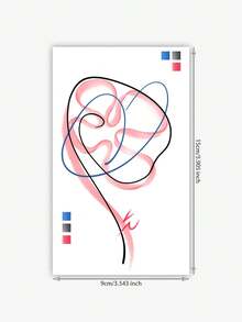 1张时尚可水洗粉蓝抽象条纹临时纹身贴纸，甜美艺术防水耐用疤痕遮盖纹身贴纸 - 彩色 - 查看 2