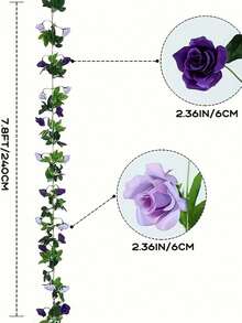 2 dây hoa hồng tím nhân tạo, vòng hoa lụa treo trang trí, thích hợp trang trí nhà cửa, sân vườn, tường, phòng, cổng cưới, phông nền tiệc sinh nhật, bàn tiệc, lều, gương, vòng hoa mùa xuân. - Màu tím - Xem 13