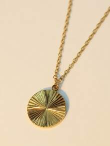 1pc Elegant Round Pendant Necklace, Minimalist Sun Pendant Necklace, Suitable For Daily Wear - Gold - View 3