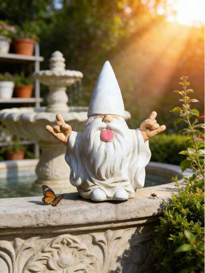 1pc Whimsical Resin Gnome Figurine For Outdoor Decor, Perfect For Patio, Yard, Lawn & Garden Fountain, Weatherproof Ornament To Add Playful Vibe, Ideal Gift For Garden Lovers