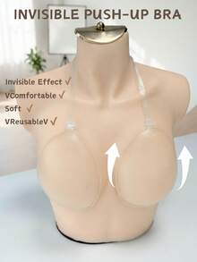 New (Transparent/Nude) Women's Invisible Bra, Silicone Bra With Shoulder Straps, Adhesive Bra, Reusable. - Multicolor - View 2