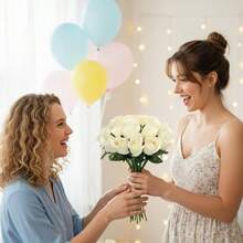 Cream Roses Artificial Flowers, 36 Pcs 12" Faux Roses With Stems, 2 Bunches Realistic Artificial Flowers For Wedding, Home Décor, Centerpieces Tables Decorations - 22 - Xem 8