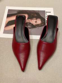 2025 Summer Pointed Toe Mule Slippers For Women, Low Heel Backless Sandals, Fashion Thin Heel Slip-On Shoes - Red - View 2
