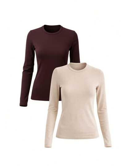 UZUN KOL IKILI BISIKLET YAKA PAMUK KADIN BASIC T-SHIRT