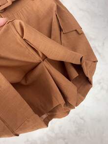 Casual Linen Shirt And Skort Set | With Belt And Pockets | Breathable Fabric - 棕色 - 查看 9