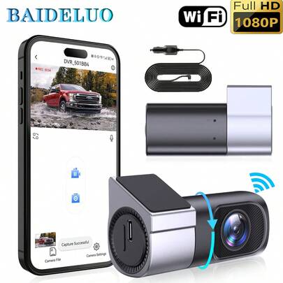 1pc 1080P HD Night Vision Car DVR Dash Cam, Loop Recording & Live Streaming, App Control, 360° Rotation, 24-Hour Auto Recording, Parking Monitoring