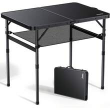Anbte Mesa de camping plegable, mesa portátil de 36 x 24 pulgadas, altura ajustable máxima 28 pulgadas, con red de almacenamiento, mesa plegable de aleación de aluminio, ligera, asa portátil para viajes, exteriores, patio trasero (negro) - 1 - Ver 1