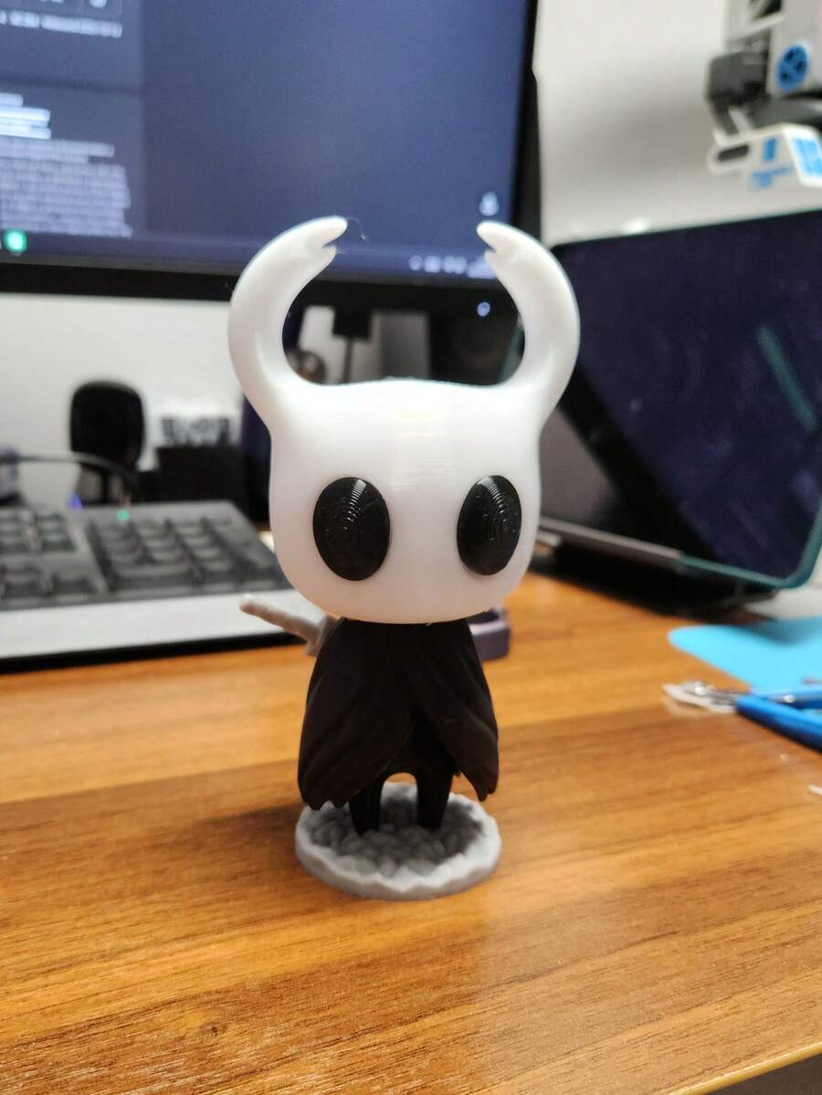 13cm 3D Printed Hollow Knight Figurine - Cute Desktop Decor - Black and White - View 1