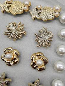 16件海洋主题金色银色海藻贝壳树脂鞋饰配件闪亮水钻海星花朵木屐鞋装饰趣味人造仿珍珠鞋夹饰品女士泡泡拖鞋凉鞋花园鞋沙滩包装饰圣诞节万圣节生日节日派对礼物 - 彩色 - 查看 6