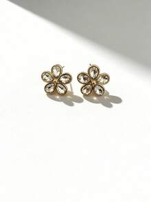 Fashionable Floral Crystal Earrings, Luxury Niche Design Earrings - Gold - View 3