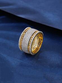 1只銅材質，簡約迷人，鑽石鋯鑲嵌中性戒指，適合女士日常佩戴 - 彩色 - 查看 17