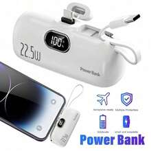 Fast Charging Power Bank With Built-In Cable And Connector Mini Portable Power Bank 30000mAh Fast Charging Battery Pack With USB-C Input/Output Compact Pocket Charger Compatible With Iphone & Android Phones Travel Outdoor Adventures Holiday Gifts Valentine's Day Gift - Multicolor - View 2