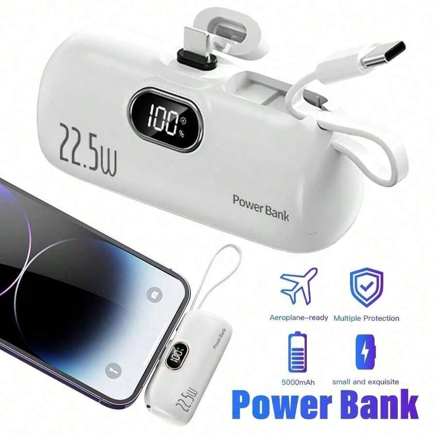 Fast Charging Power Bank With Built-In Cable And Connector Mini Portable Power Bank 30000mAh Fast Charging Battery Pack With USB-C Input/Output Compact Pocket Charger Compatible With Iphone & Android Phones Travel Outdoor Adventures Holiday Gifts Valentine's Day Gift